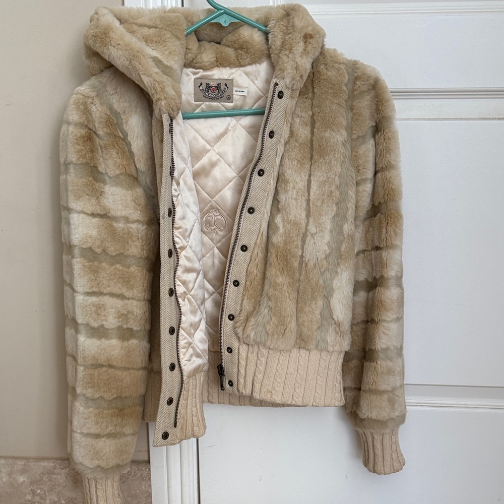 Rare OG Juicy Couture Quilted Faux Fur Jacket in Cream and Tan